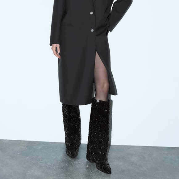ZARA LIMITED EDITION SEQUIN KNEE HIGH GAITER BOOTS - Picture 2 of 9